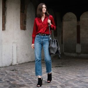 Vintage Red 100% Silk Blouse | Washed Texture | Luxurious Matte Sheen | Size 10